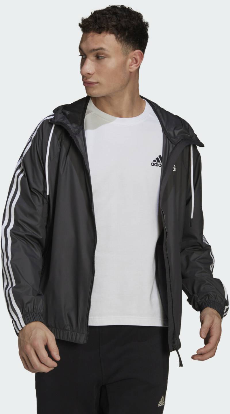 Outdoorbekleidung Adidas Man BSC 3-Stripes Wind Jacket black/black/white (H65776)