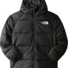 The North Face Boy's printed revrs north down hooded jacket tnf black Outdoorbekleidung